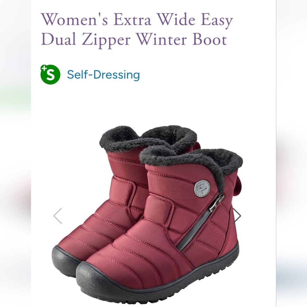 Women's Extra Wide Easy Dual Zipper Winter Boot - Burgundy, Size 10